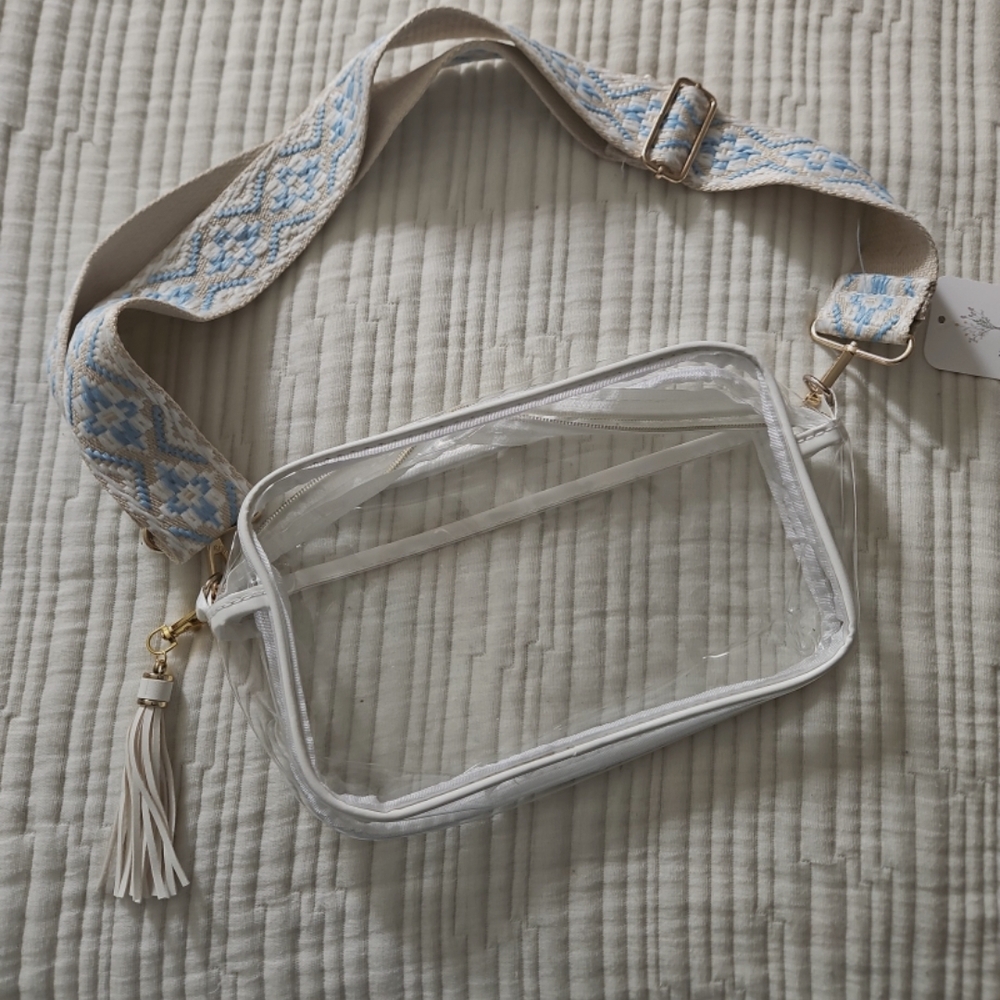 Clear Crossbody Bag with White Accents